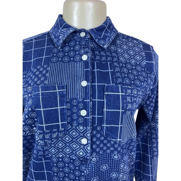 Lands’ End Blue Patchwork Women’s Shirt & Elastic Waist Pants Set Size S - New - Picture 7 of 16